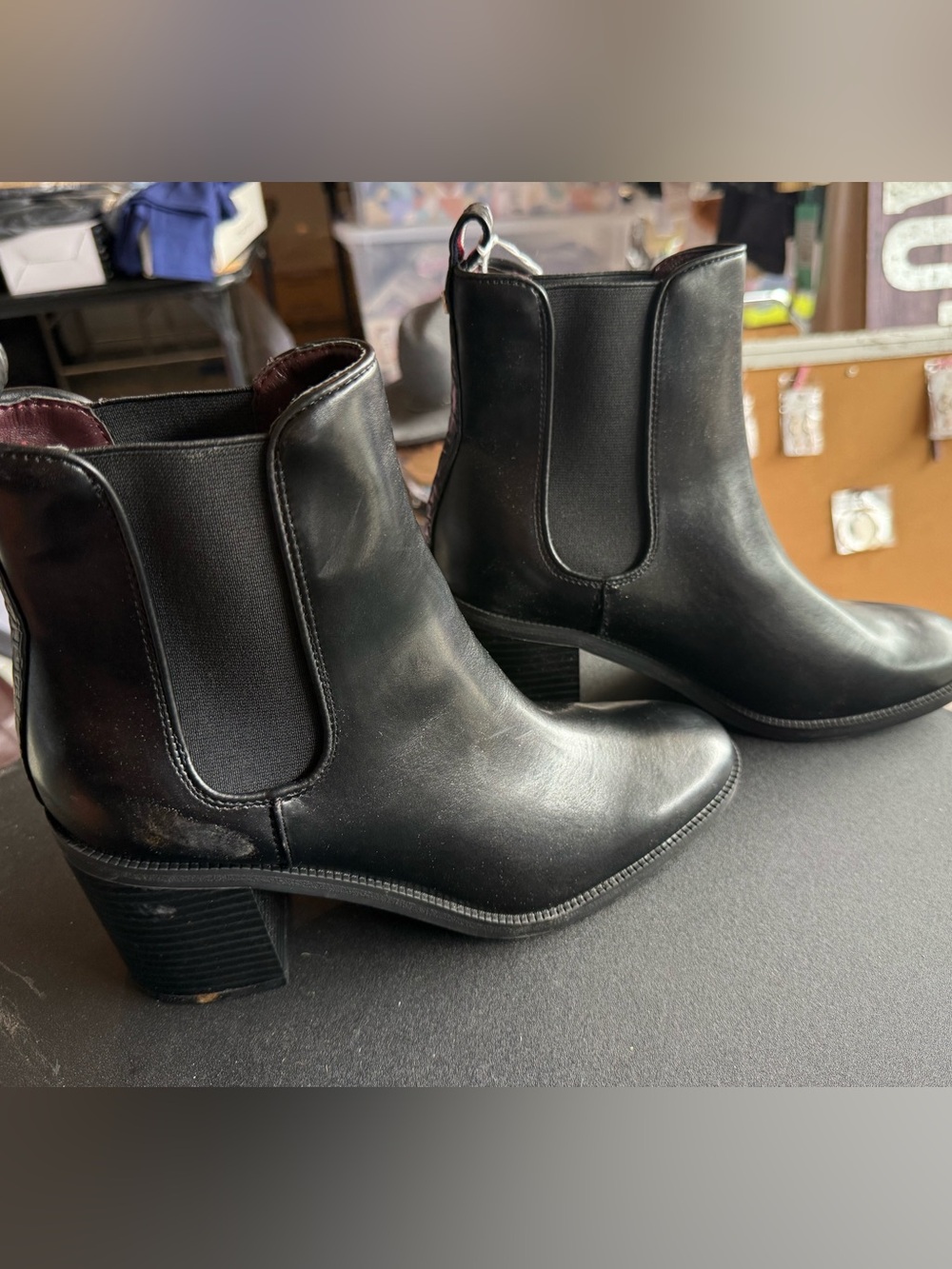 New Tommy Hilfiger Black Leather Chelsea Ankle Boots